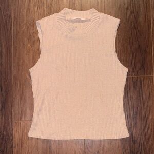 Sleeveless Ribbed Knit Top - Tan
